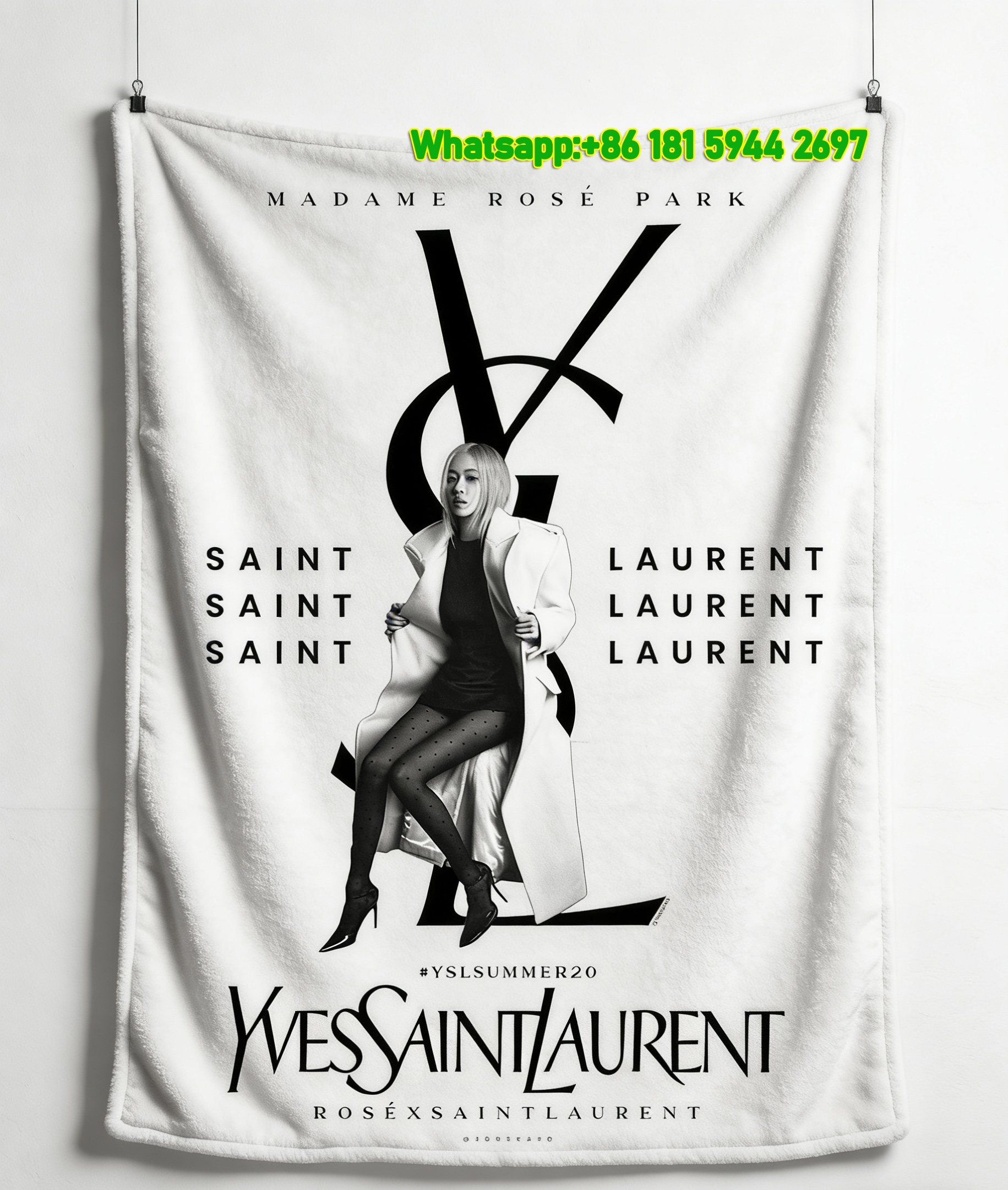 Yves Saint Laurent YSL Black and White Rosé Portrait Print Flannel Sofa Throw Blanket Luxury Fashion Icon Decor Blanket IMG_3245